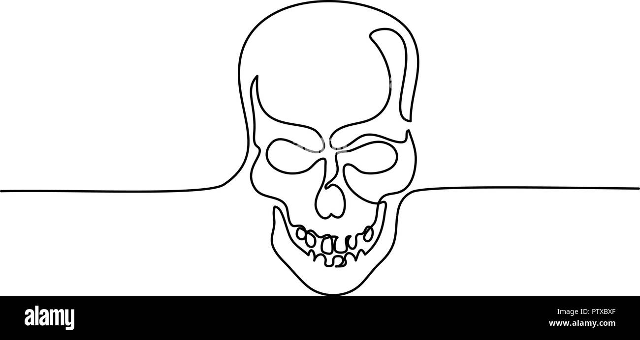 Continuous one line drawing. Abstract human skull. Vector illustration Stock Vector