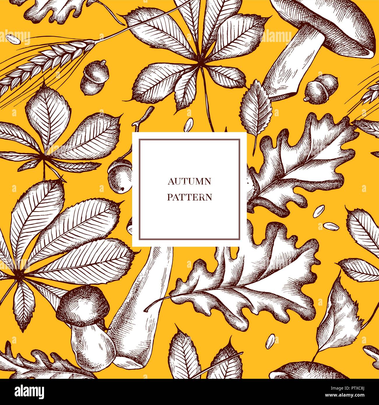 Vector seamless pattern of autumn pattern. Hand drawn vector ...