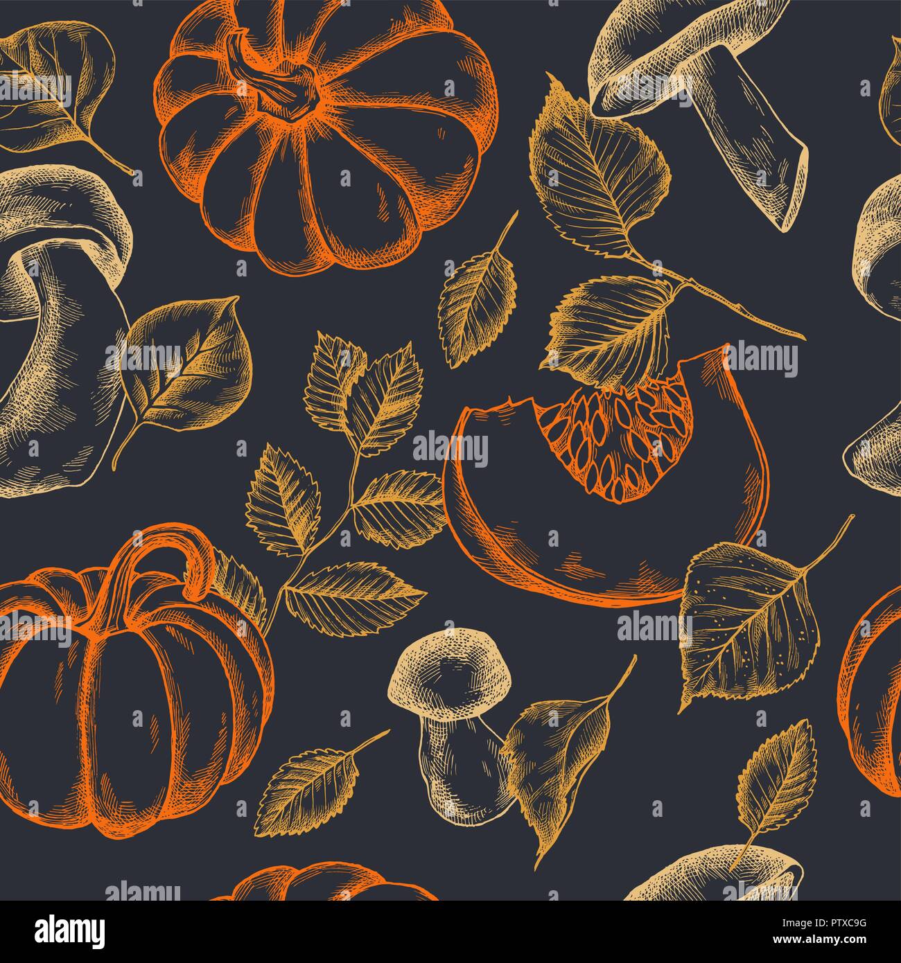 Vector seamless pattern of autumn pattern. Hand drawn vector ...