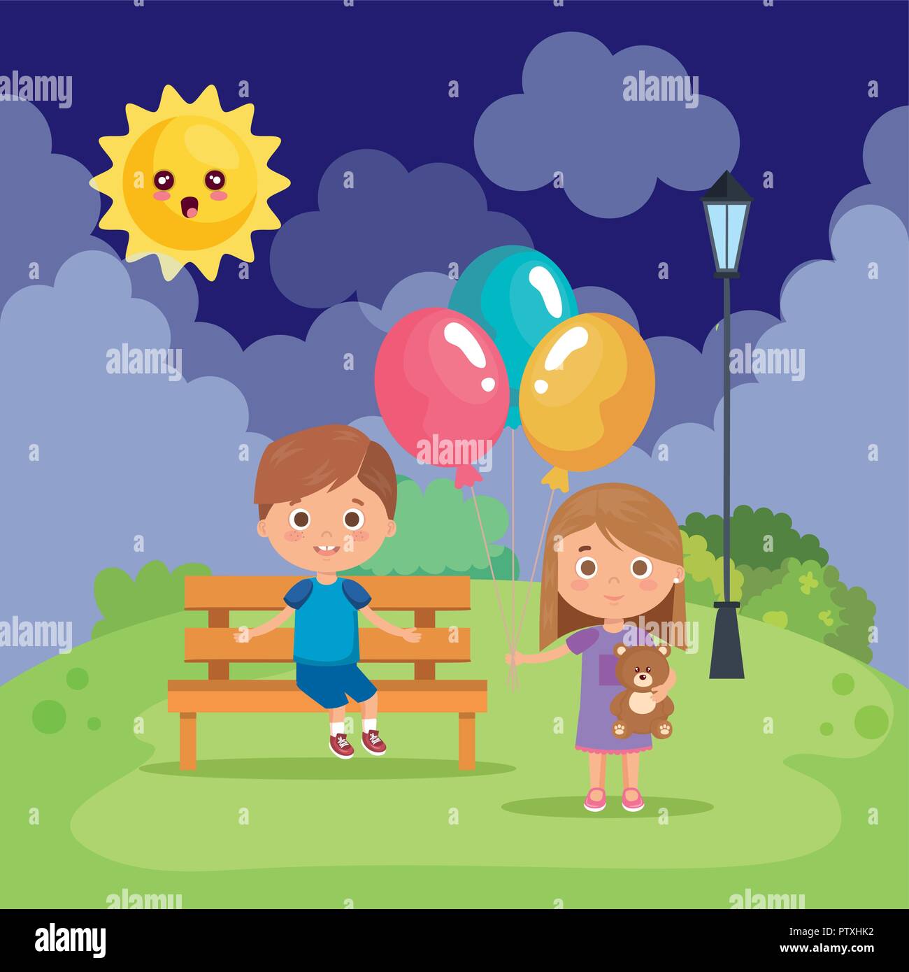 little couple kids playing on park Stock Vector Image & Art - Alamy