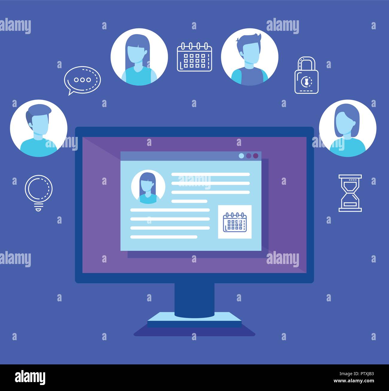 computer with social media icons Stock Vector
