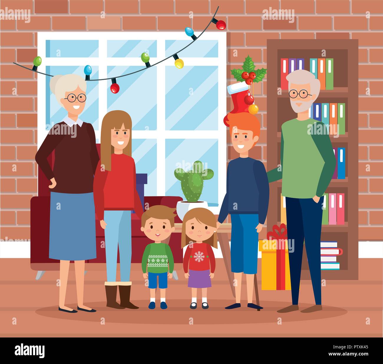 family members with december clothes in livingroom Stock Vector Image ...