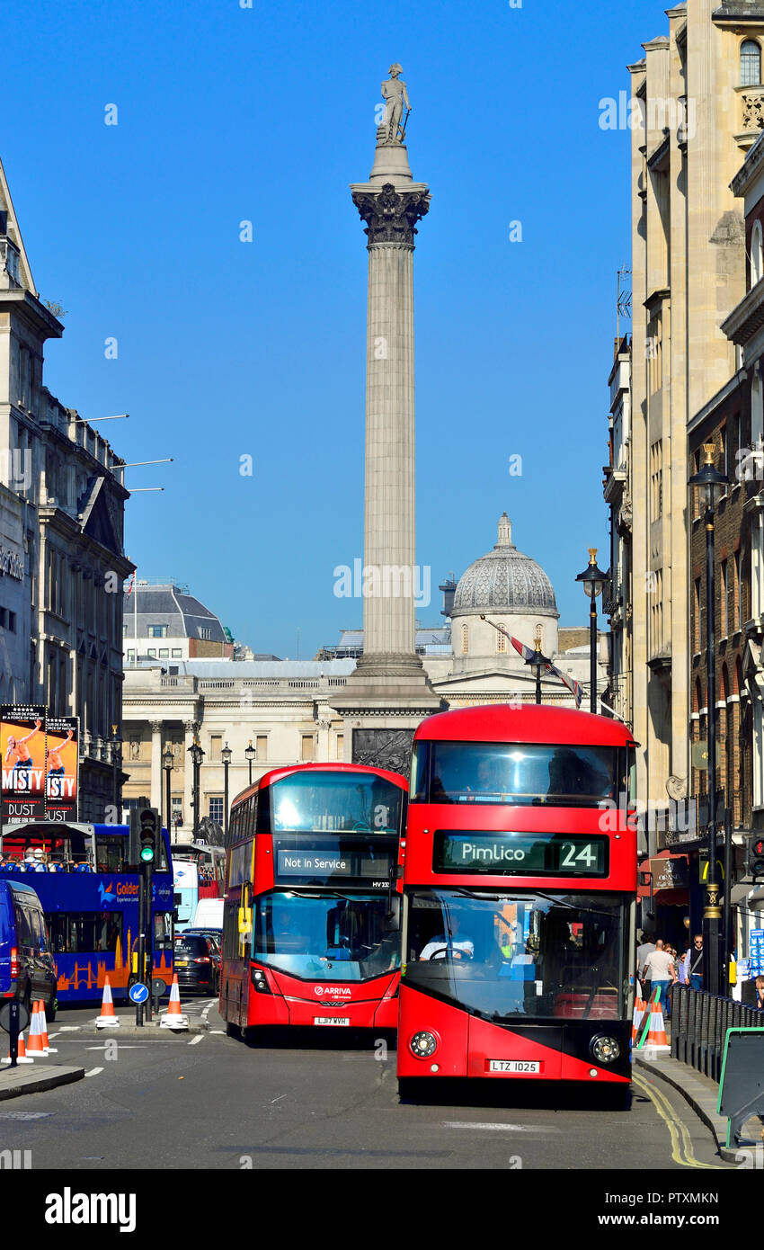 Red London bus in Whitehall, London, England, UK. Stock Photo