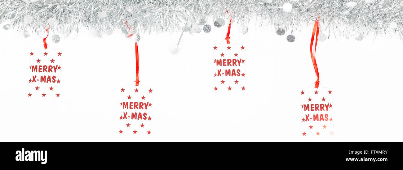Christmas Silver Grey Garland Photo With Merry Christmas Label