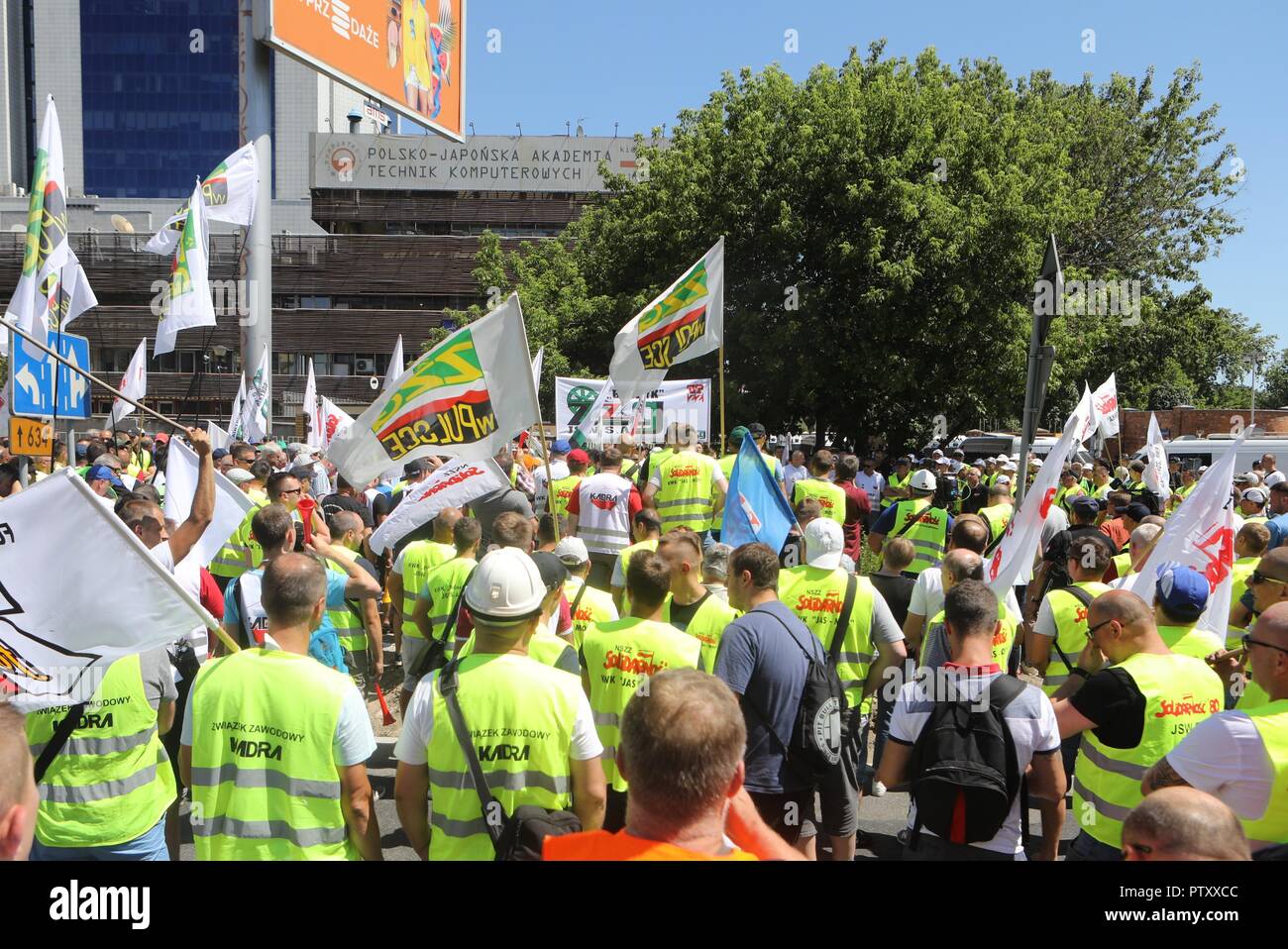Warsaw, Poland. 24th June, 2019. Empolyees of Jastrzebska Spolka Weglowa, one of Poland's large coal mining company protest in front of Law and Justice headquarters on June 24, 2019 in Warsaw, Poland. Credit: East News sp. z o.o./Alamy Live News Stock Photo