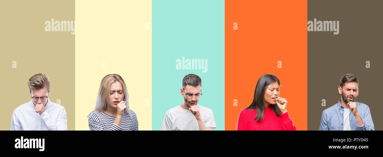 Collage of group of young people over colorful isolated background ...