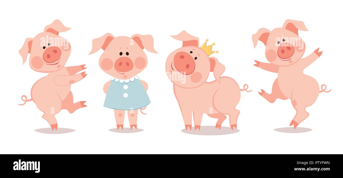 Cartoon little piglets. The year of the pig. Chinese New Year.  Stock Vector