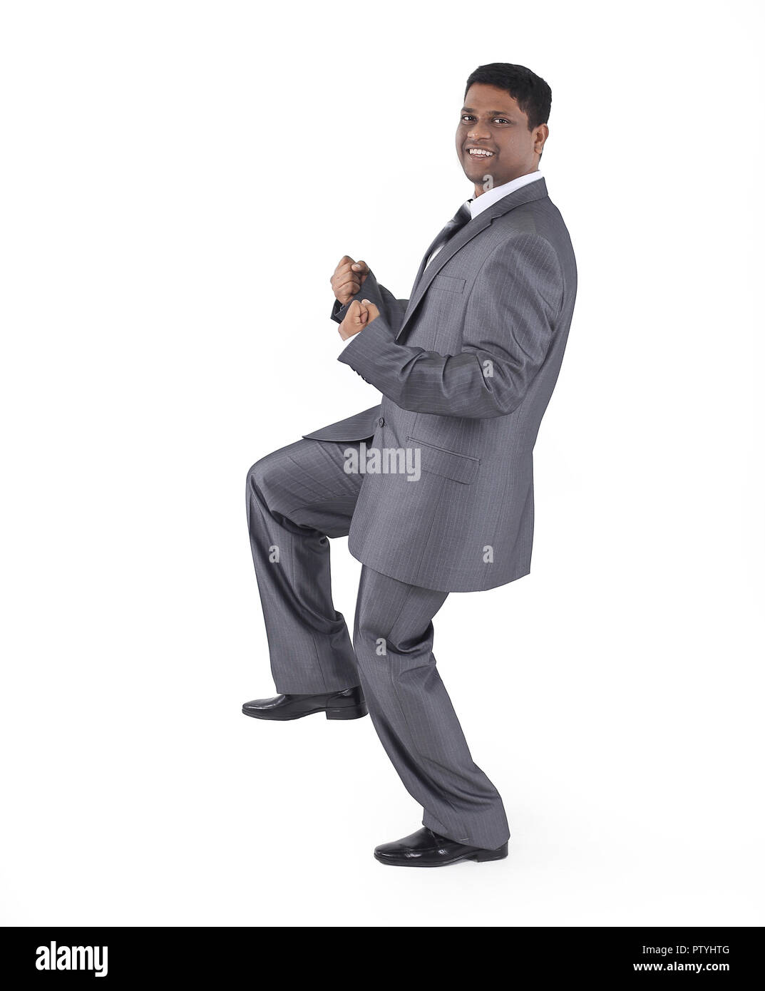 Very Happy Businessman Isolated On A White Background Stock Photo