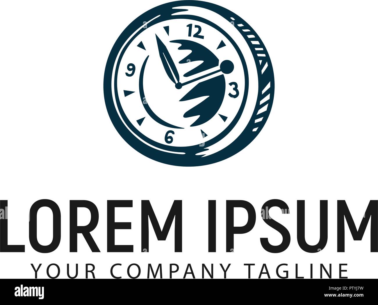 clock logo hand drawn vintage design concept template Stock Vector