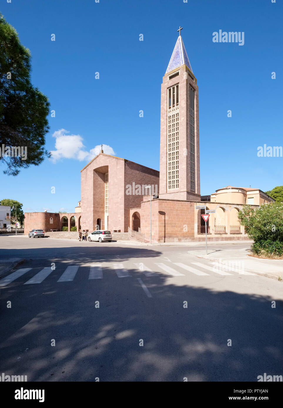 La chiesa parrocchiale di San Marco, Fertilia parish church of San Marco (1936, 2PST), Italian rationalist style, Fertilia, Sardinia, Italy Stock Photo