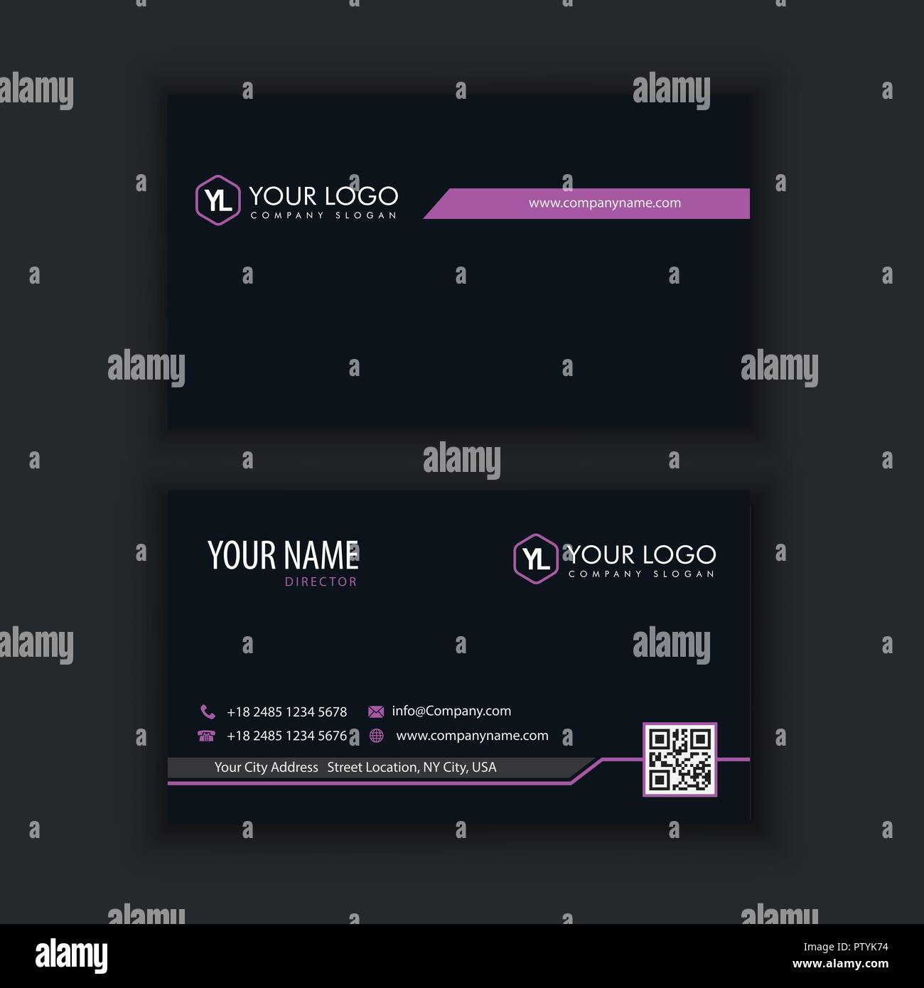 Modern Creative and Clean Business Card Template with purple black ...
