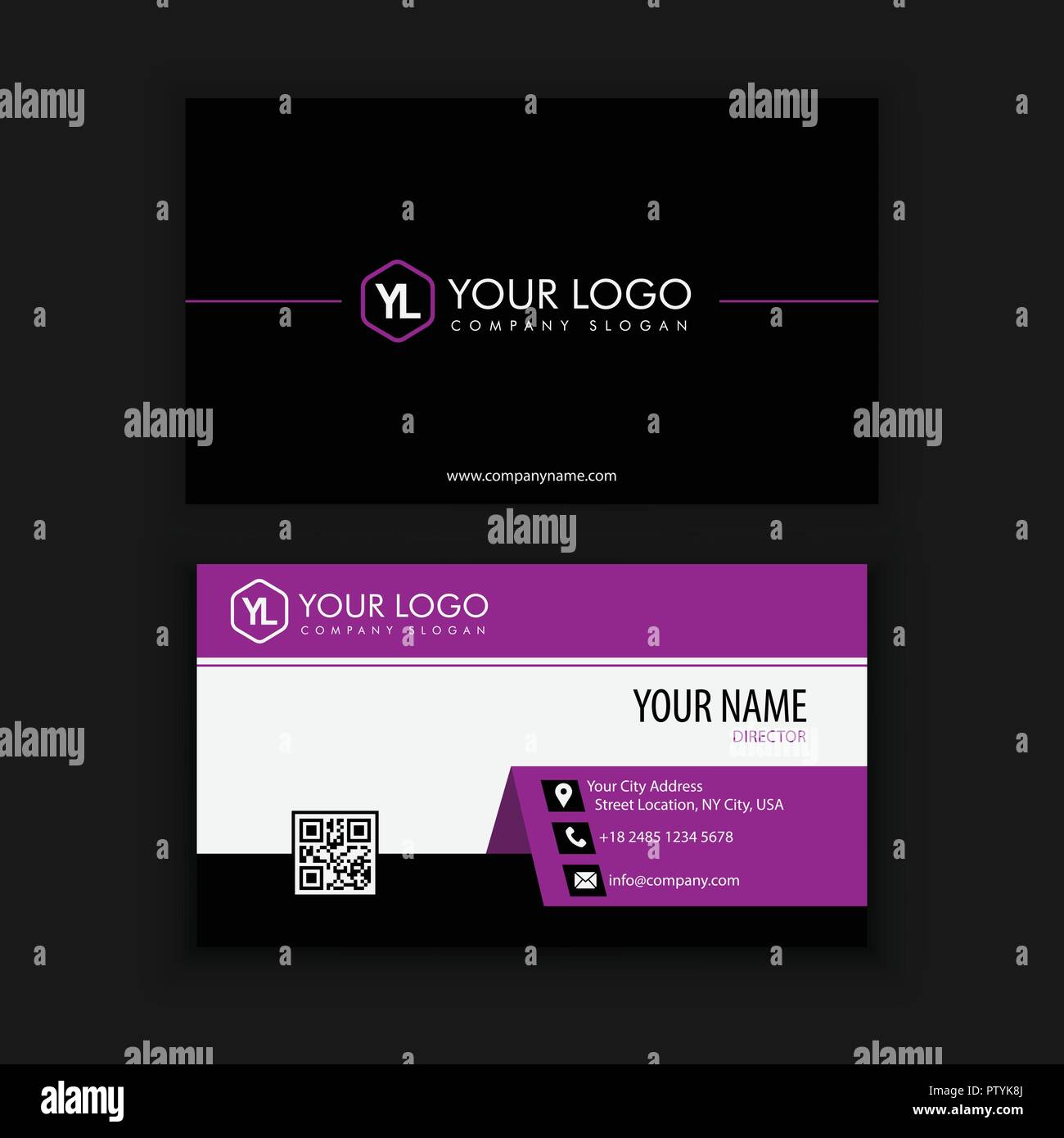 Modern Creative and Clean Business Card Template with purple black ...