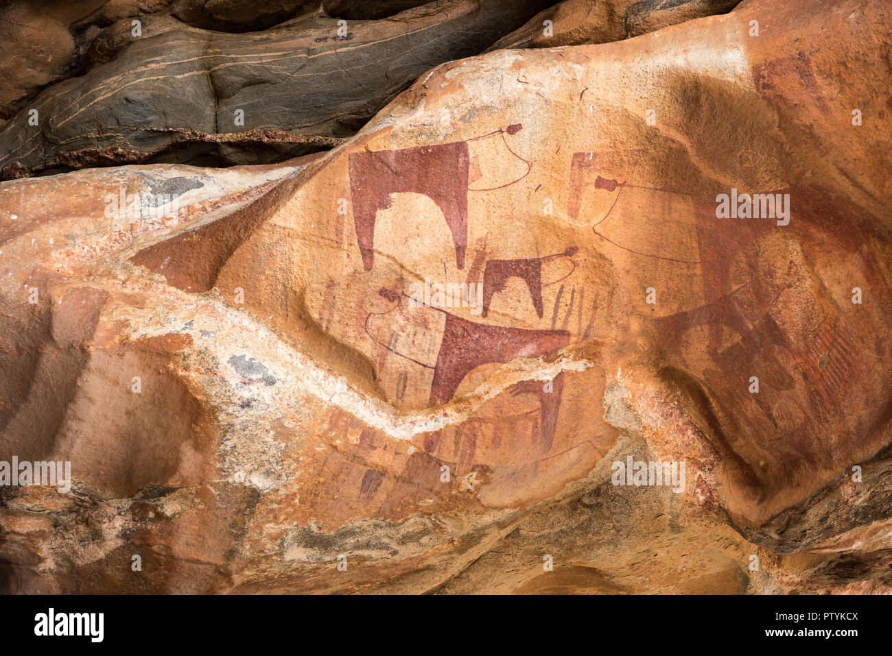 Rock paintings, petroglyphs, murals. Laas Geel, also spelled Laas Gaal, are cave formations on the rural outskirts of Hargeisa, Somalia. Somaliland Stock Photo