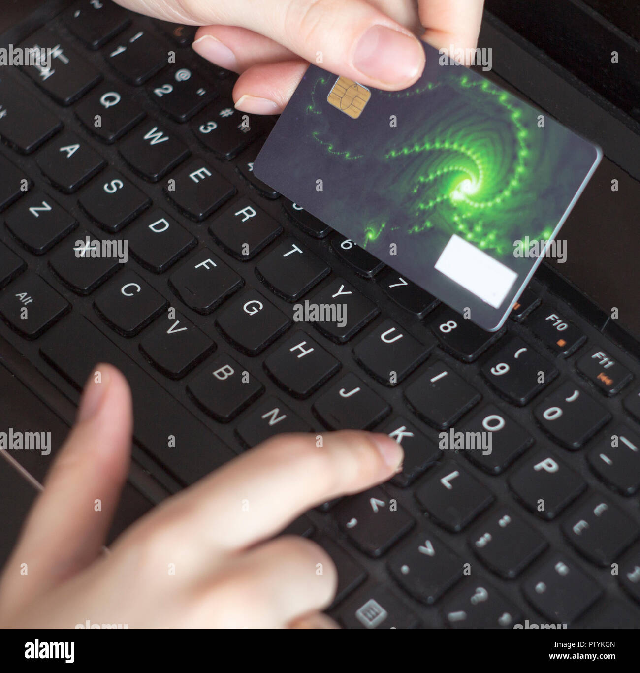 Credit card keyboard hands Stock Photo Alamy