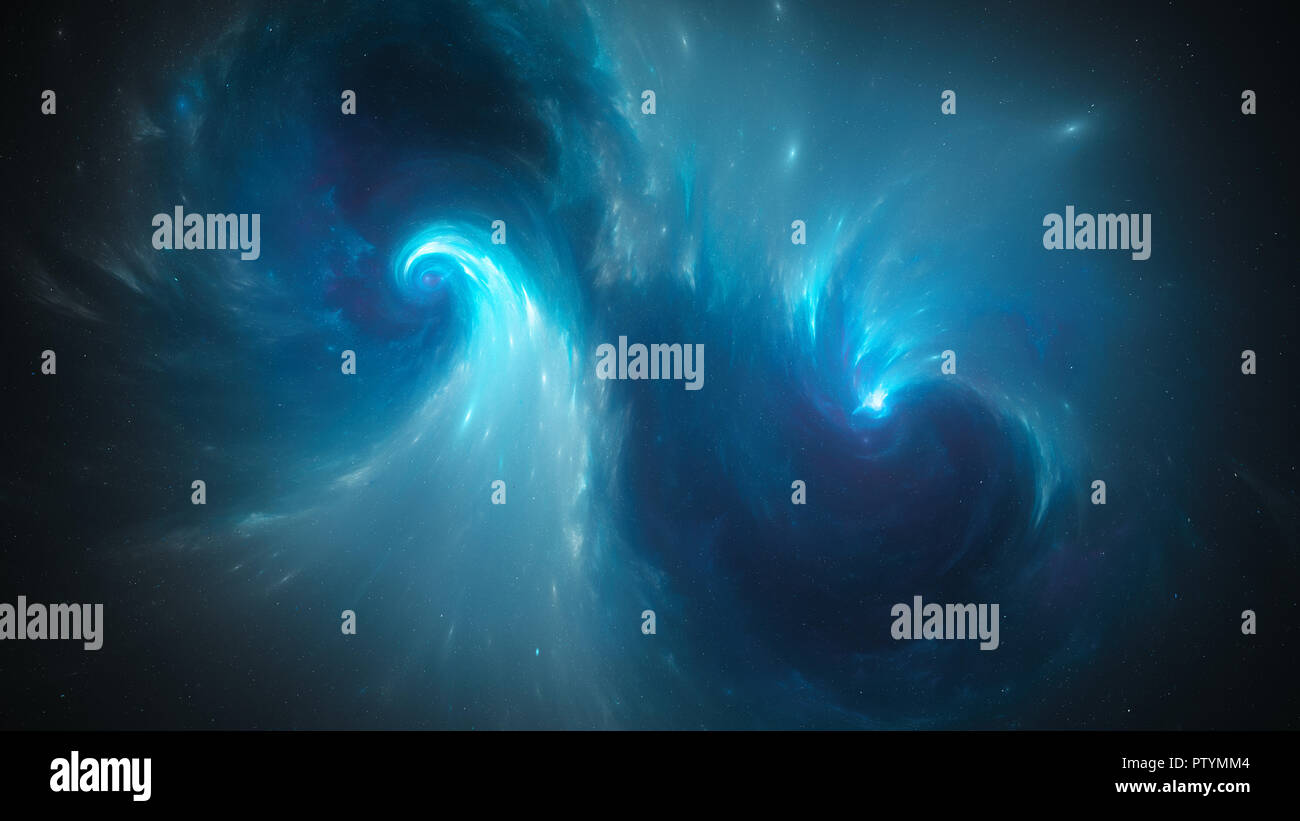 Blue glowing spiral nebula in space, computer generated abstract ...