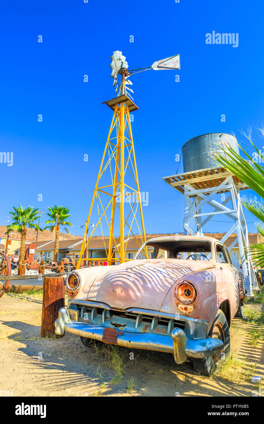 Barstow, California, USA August 15, 2018 vintage windmill, rusted