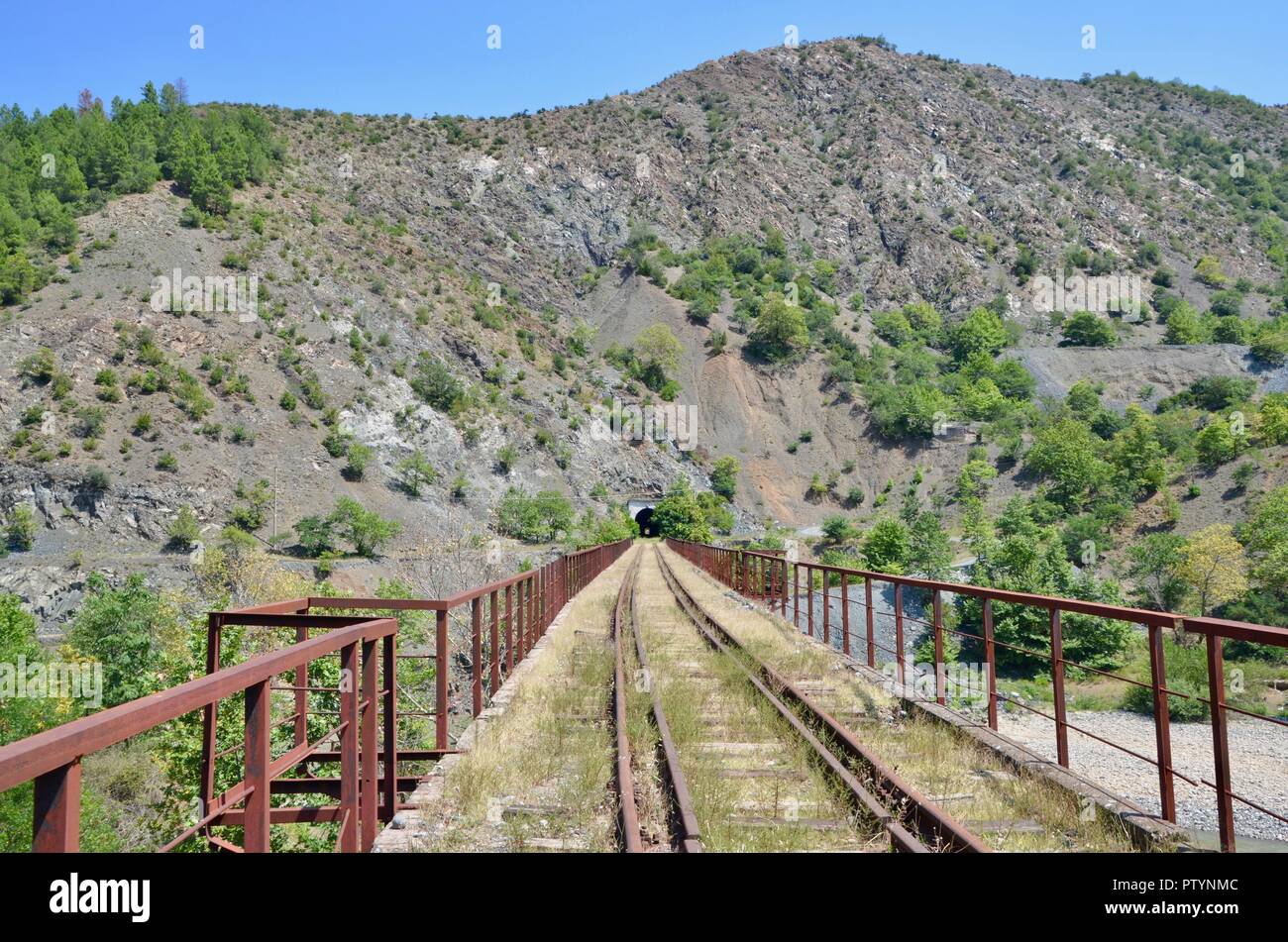 the disused empty railway towards macedonia in east albania Stock Photo