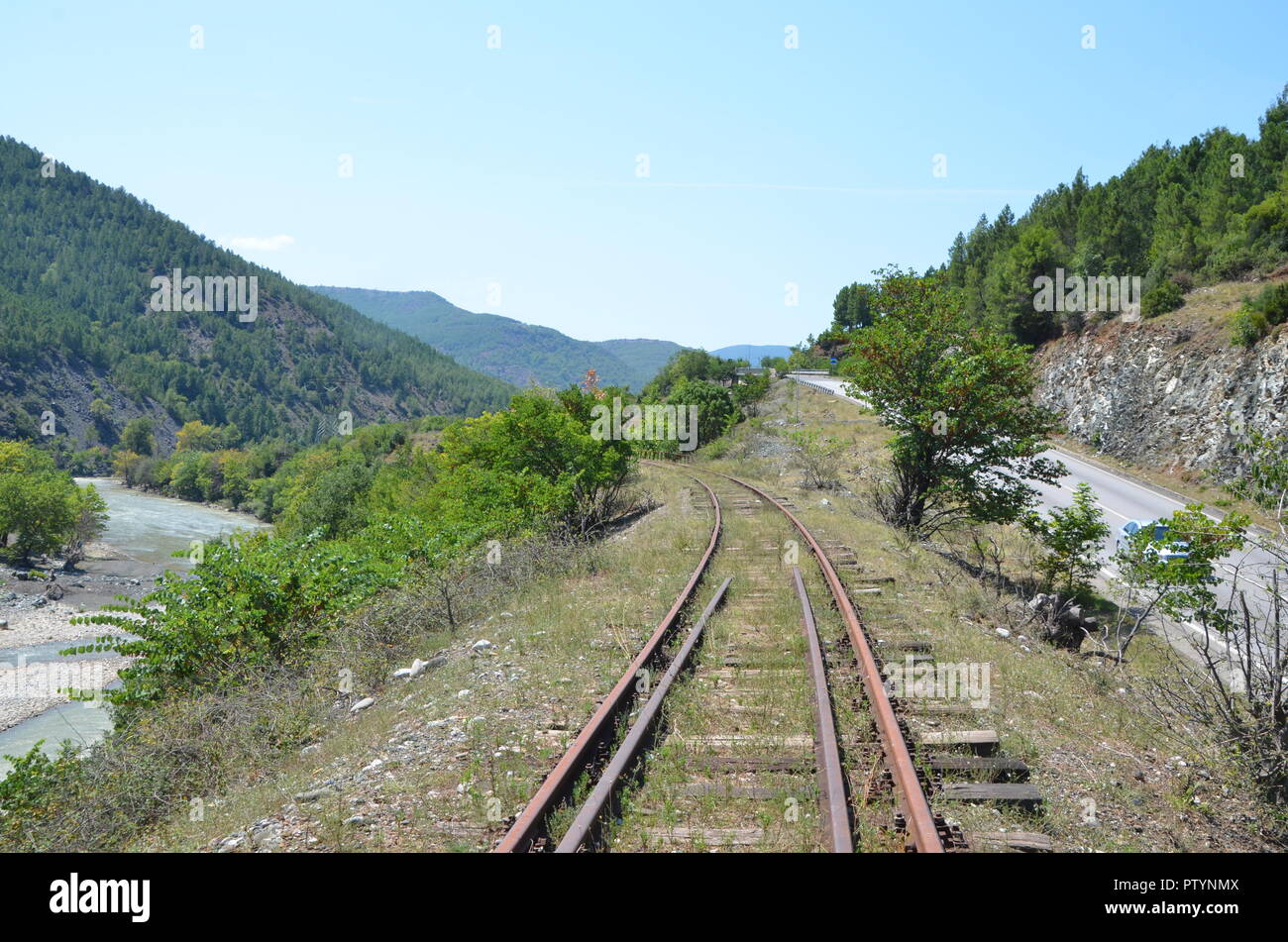 the disused empty railway towards macedonia in east albania Stock Photo