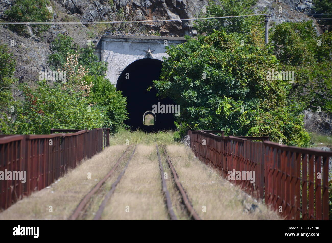 the disused empty railway towards macedonia in east albania Stock Photo