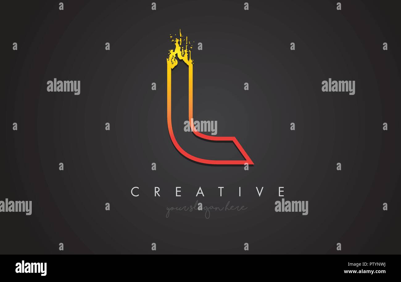 L Letter Design with Golden Outline and Grunge Brush Texture. Vector ...