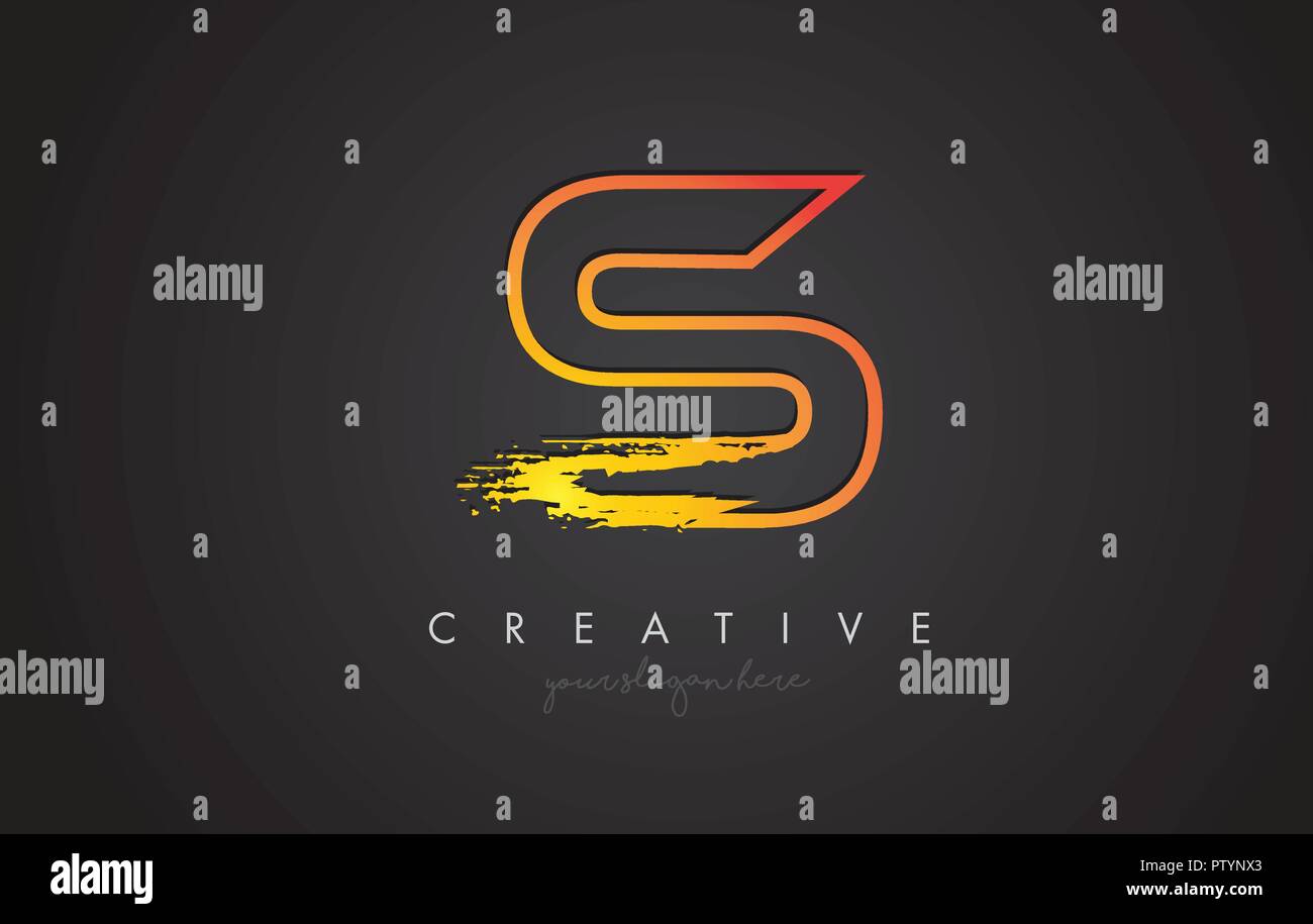 S Letter Design with Golden Outline and Grunge Brush Texture. Vector ...