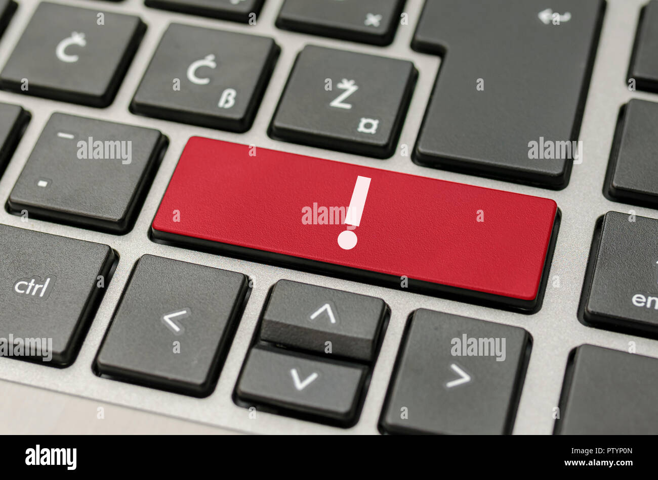 Red exclamation mark key on computer keyboard Stock Photo Alamy