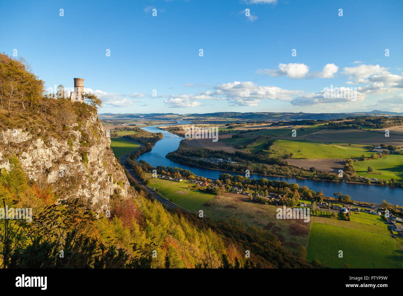 Kinnoull Hill and tower over looking the River Tay near Perth Scotland