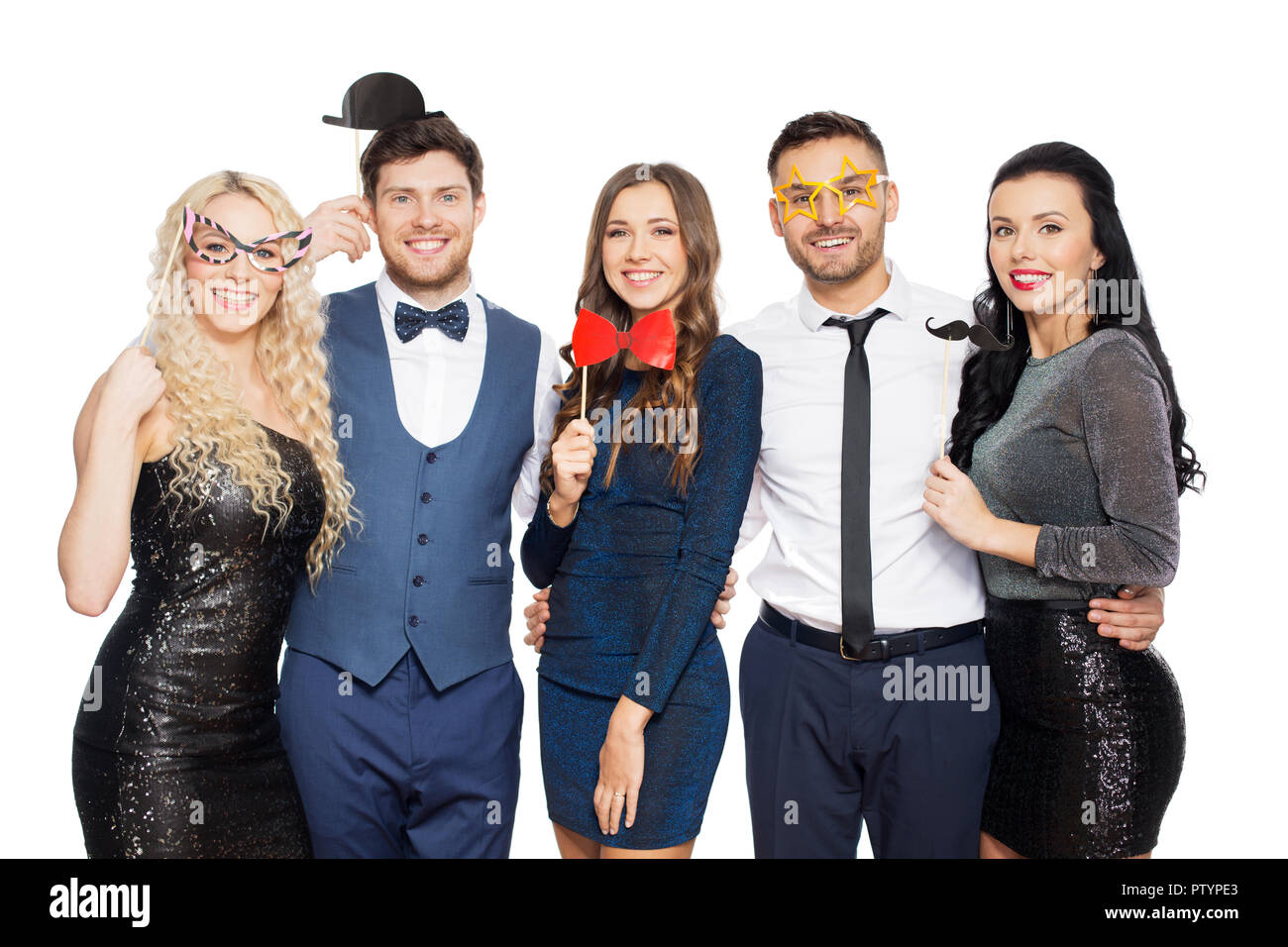 happy friends with party props posing Stock Photo - Alamy