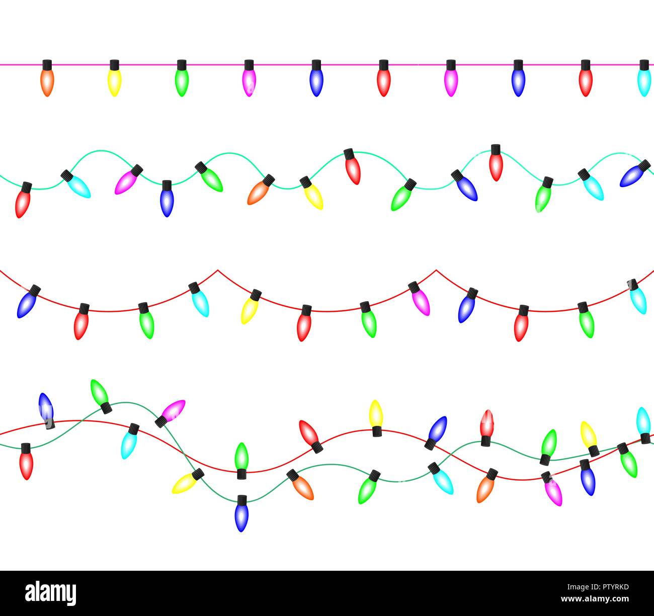 Garland of bright glowing christmas lights. Seamless border from a garland of bulbs. Stock Vector