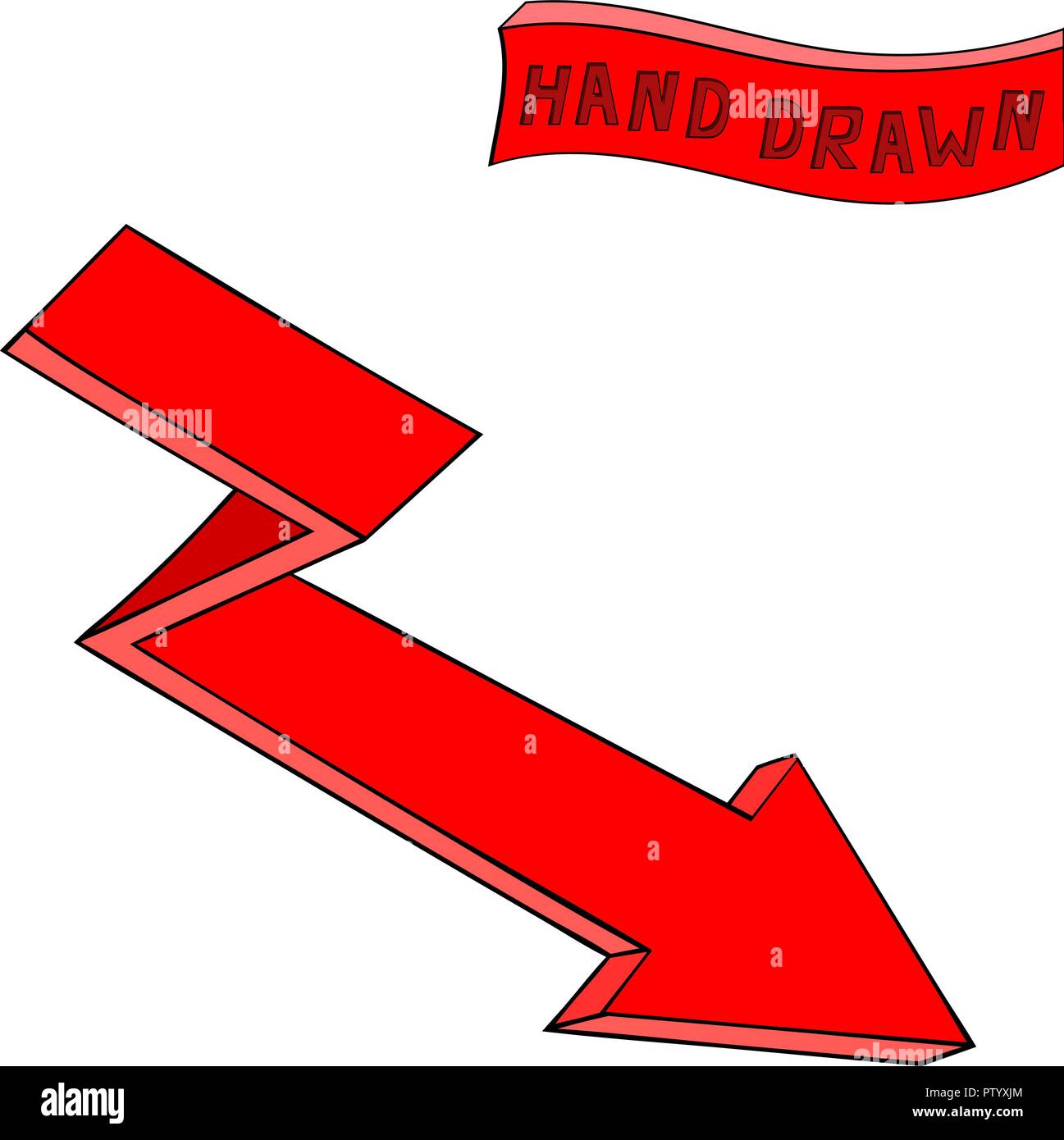 Red DOWN arrow. Hand drawn sketch. Vector illustration isolated on ...