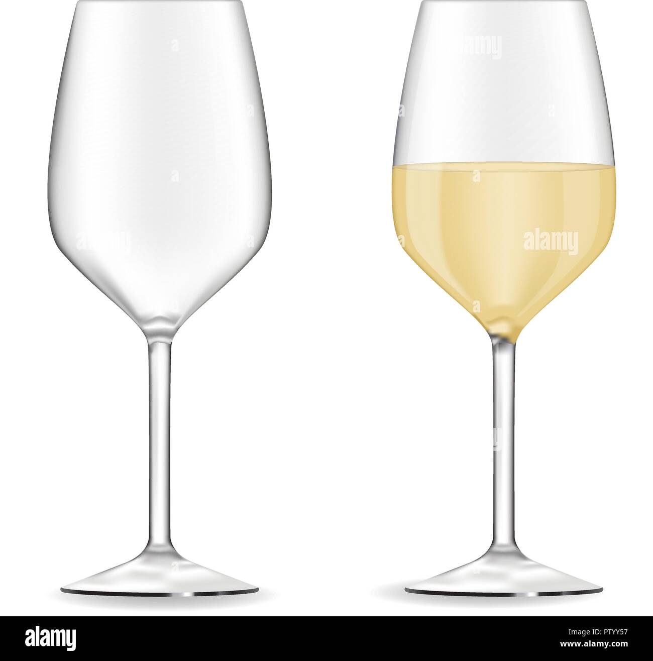 Glass of white wine. Full and empty Stock Vector