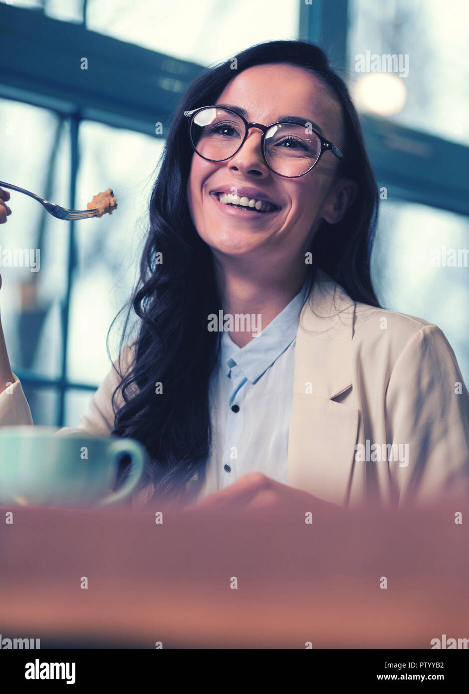 Close up of charming female that being high spirited Stock Photo