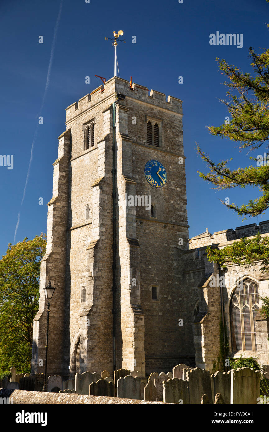 UK, Kent, Maidstone, Town Centre, The Horseway, 1398 All Saints Church tower and churchyard Stock Photo