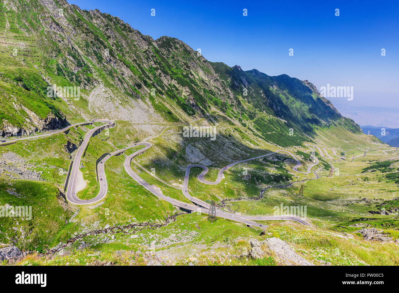 Transfagarasan pass is crossing Carpathian mountains in Romania. One of the most spectacular mountain roads in the world. Stock Photo