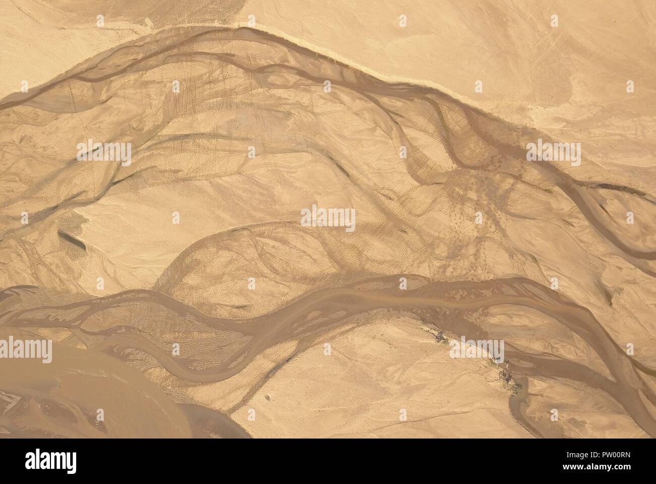 The endless veins of the Limpopo River. The Limpopo River in Mozambique in the summer from above. Stock Photo