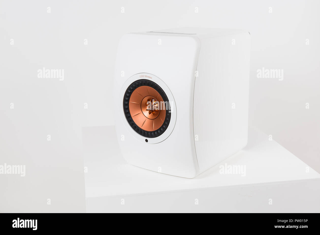 London Uk Kef Ls50 Wireless Speaker In Gloss White Stock Photo