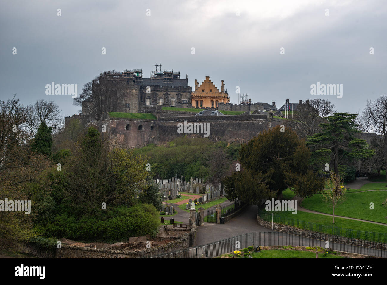 Castle and Graveyard of  Stirling, Stirlingshire, Scotland, United Kingdom, Stock Photo