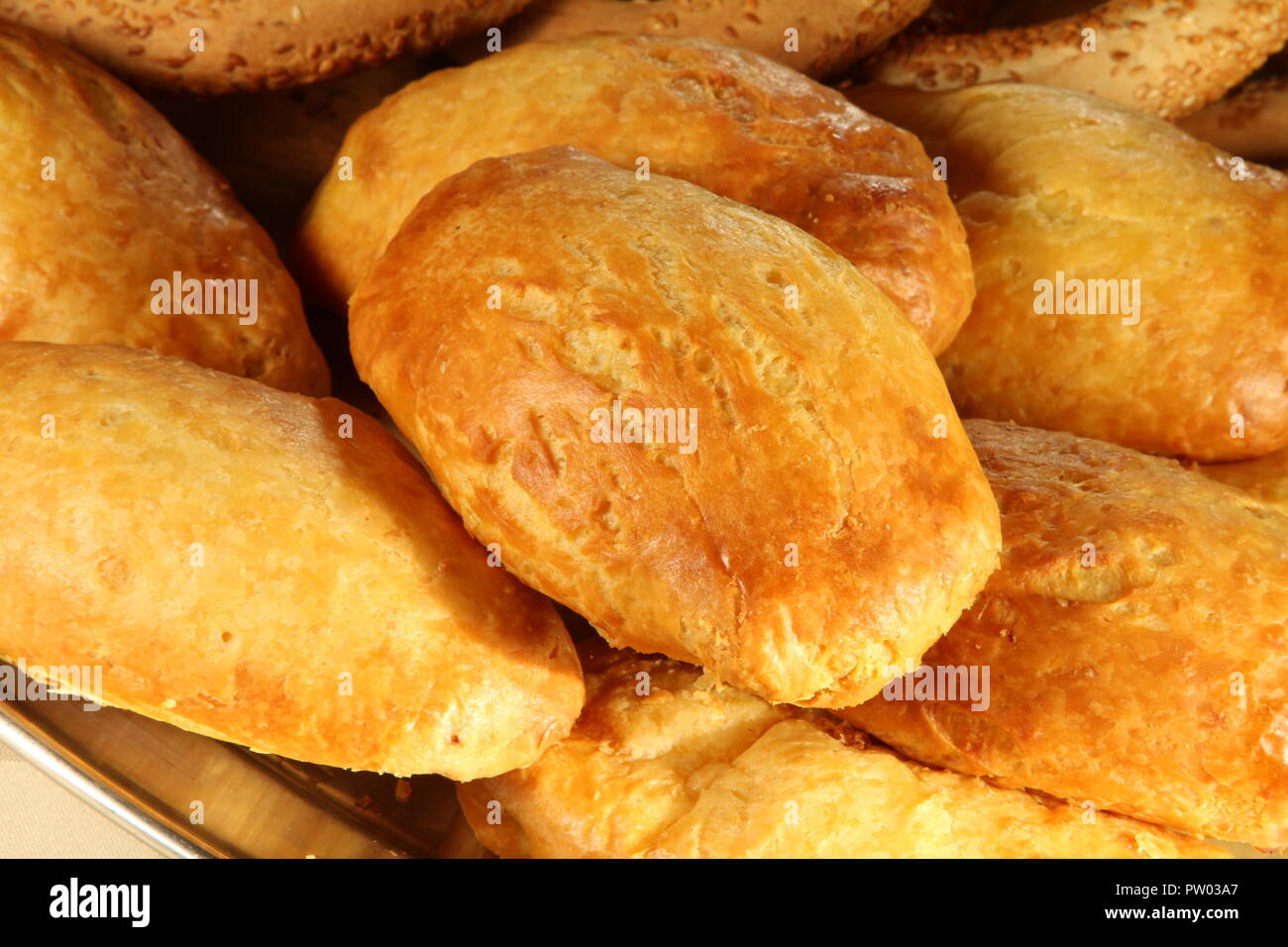 Many pieces of small bread, close up. Stock Photo