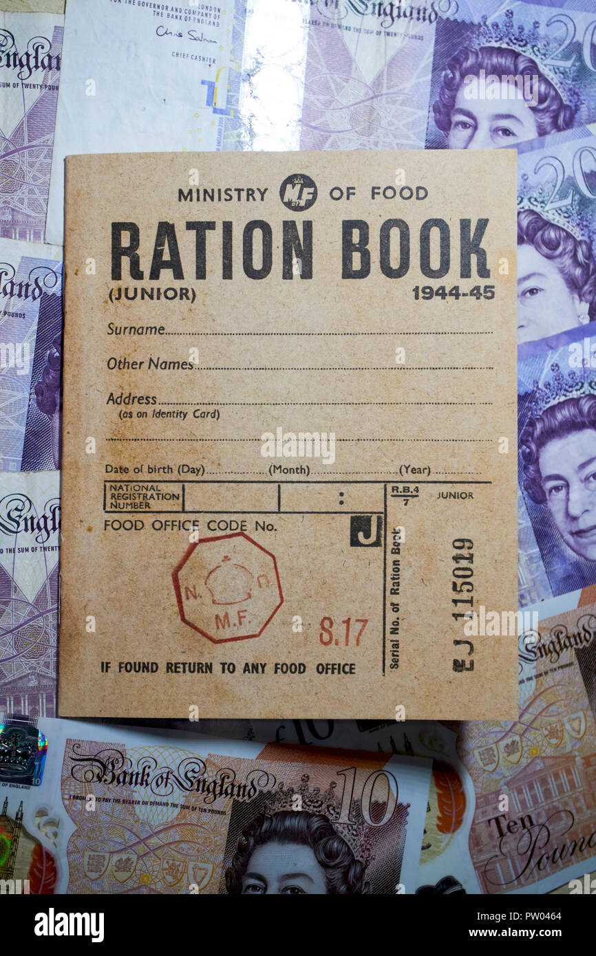 replica 2nd world war ministry of food ration book from the uk and pounds Stock Photo