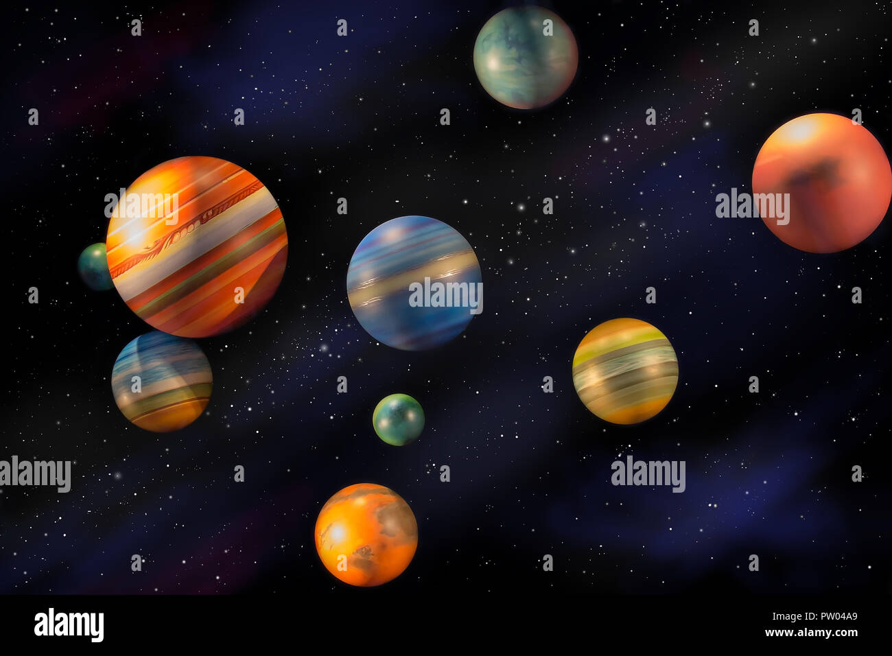 Planets in space universe and stars Stock Photo