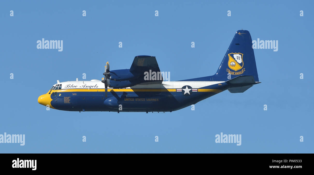 181007-N-ZC358-0035 SAN FRANCISCO (October 7, 2018) The U.S. Navy flight demonstration squadron, the Blue Angels, C-130 transport aircraft, affectionately known as Fat Albert, flies in front of the crowd during the 2018 San Francisco Fleet Week Air Show. The Blue Angels are scheduled to perform more than 60 demonstrations at more than 30 locations across the U.S. and Canada in 2018. (U.S. Navy photo by Mass Communication Specialist 2nd Class Jess Gray/Released) Stock Photo