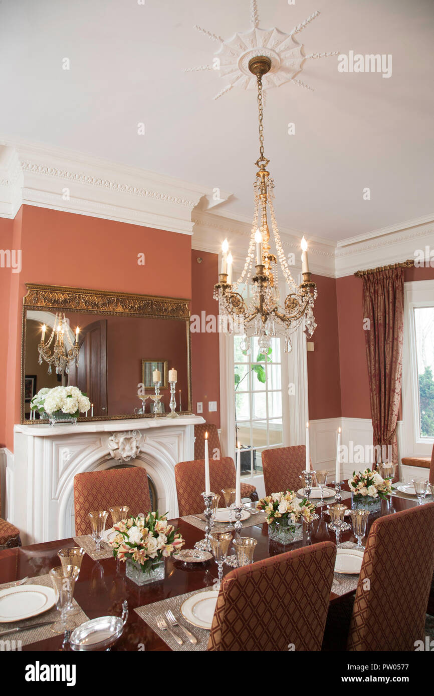 Luxury dining room with table set for a formal holiday event, USA Stock  Photo - Alamy, image size:866x1390