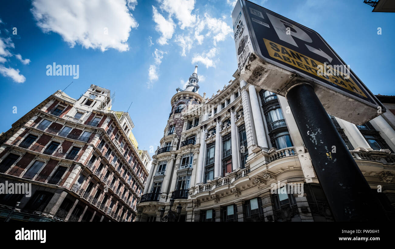 Beautiful buildings at Plaza de Canalejas, Madrid. Spain Stock Photo