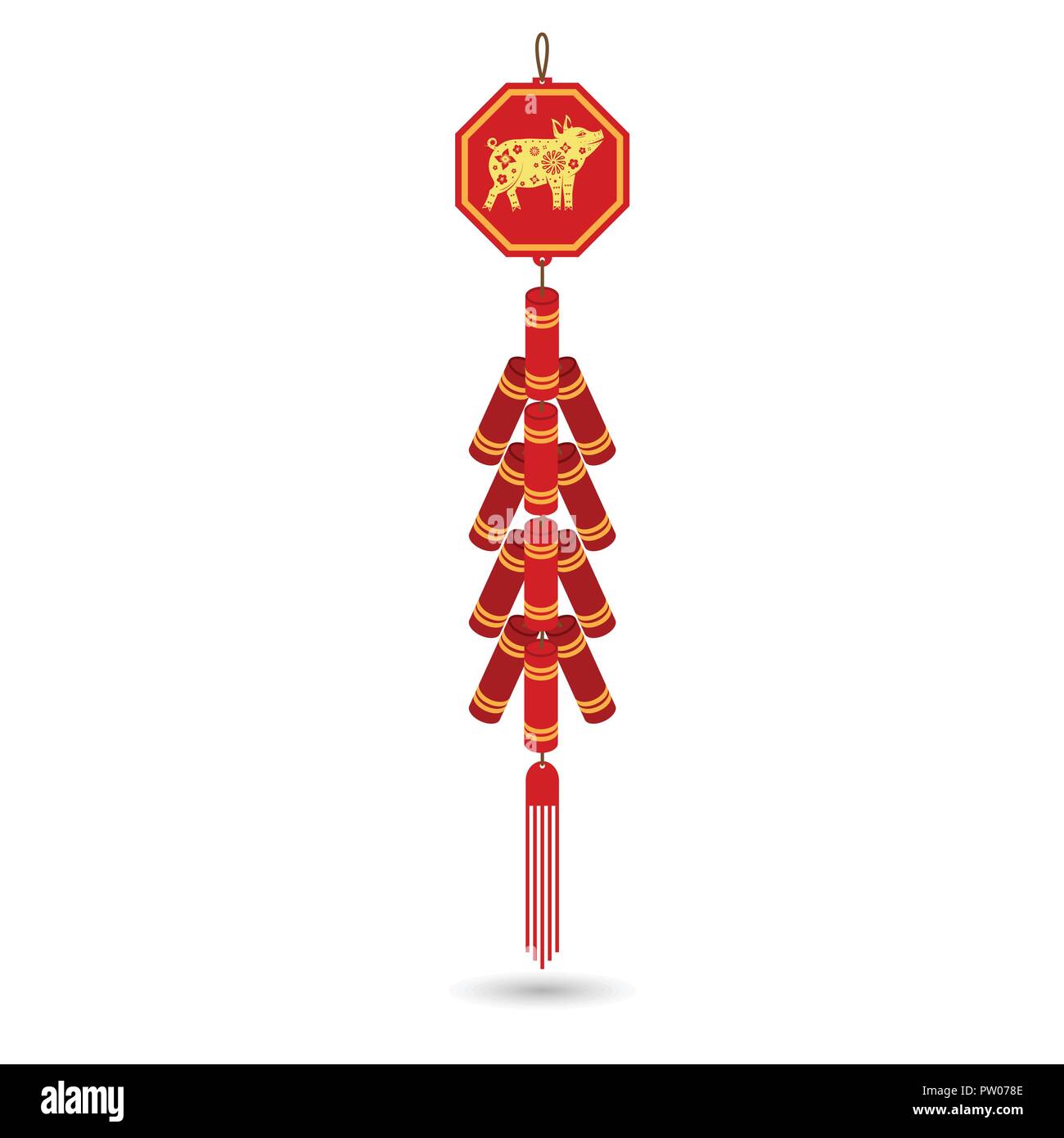 Red chinese firecracker flat icon. Vector illustration. Red fire cracker art design. Stock Vector