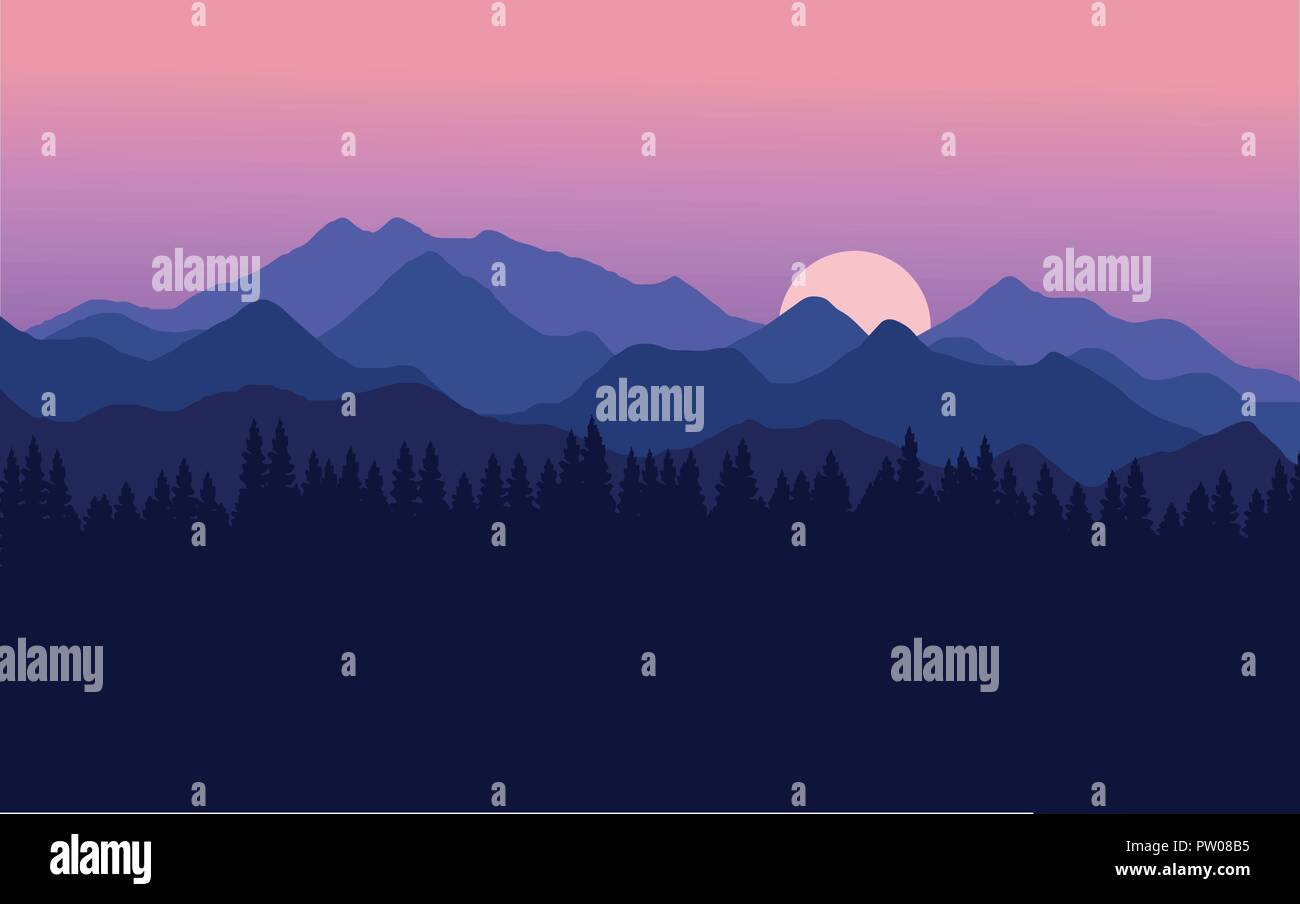 nature landscape of mountain range with pine forest Stock Vector Image ...
