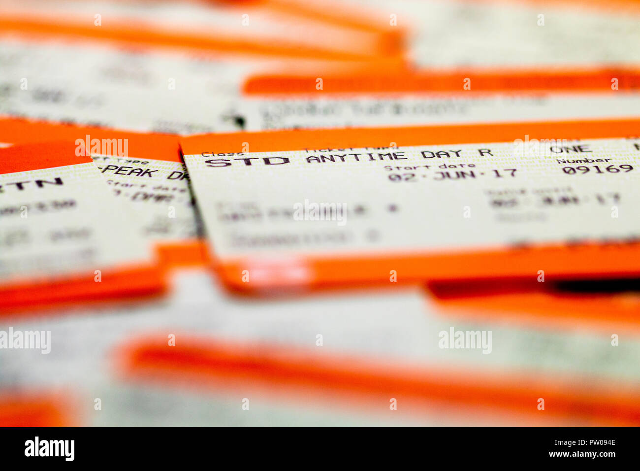 British railways ticket with others. Main ticket is standard anytime day return, Whitstable to Sandwich. Stock Photo