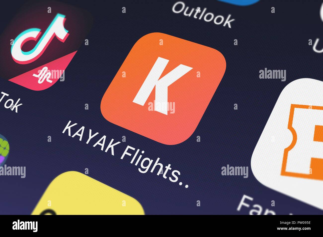 London, United Kingdom - October 11, 2018: Screenshot of KAYAK's mobile app KAYAK  Flights, Hotels Cars Stock Photo - Alamy