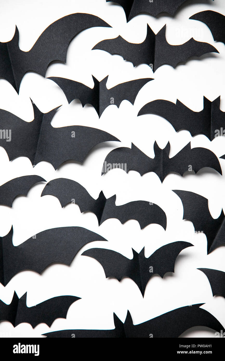 Halloween paper bat decorations on a white background Stock Photo Alamy