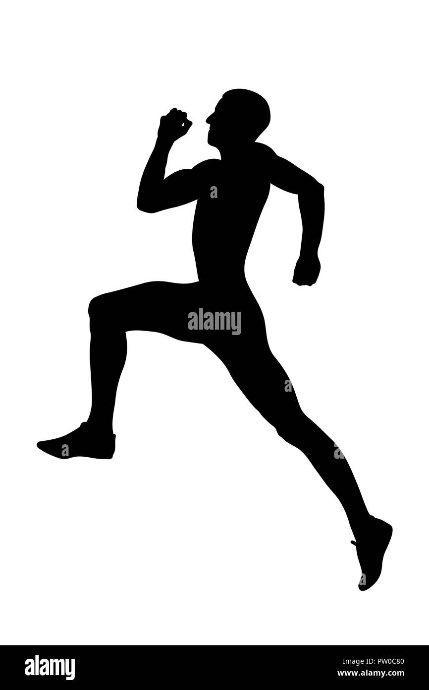 explosive long jump jumper athlete black silhouette Stock Photo