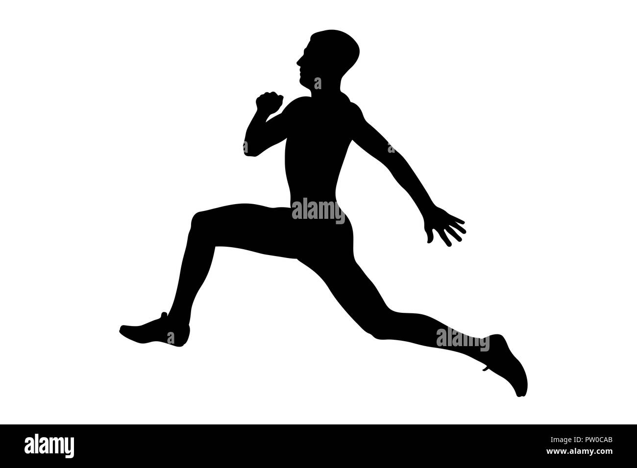 dynamic long jump athlete jumper black silhouette Stock Photo